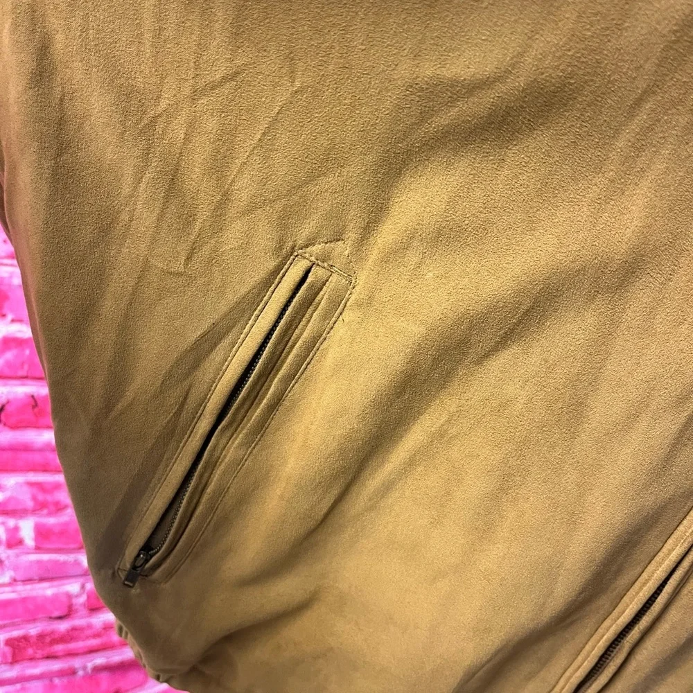 Weatherproof Mens Size‎ Large Bomber Jacket Tan Faux Suede Full Zip